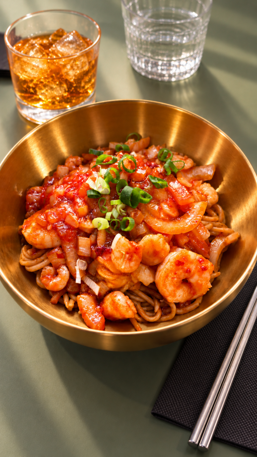 Nouilles sautées aux crevettes épicées